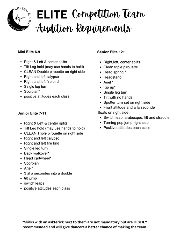 RSDC audition requirements flyer